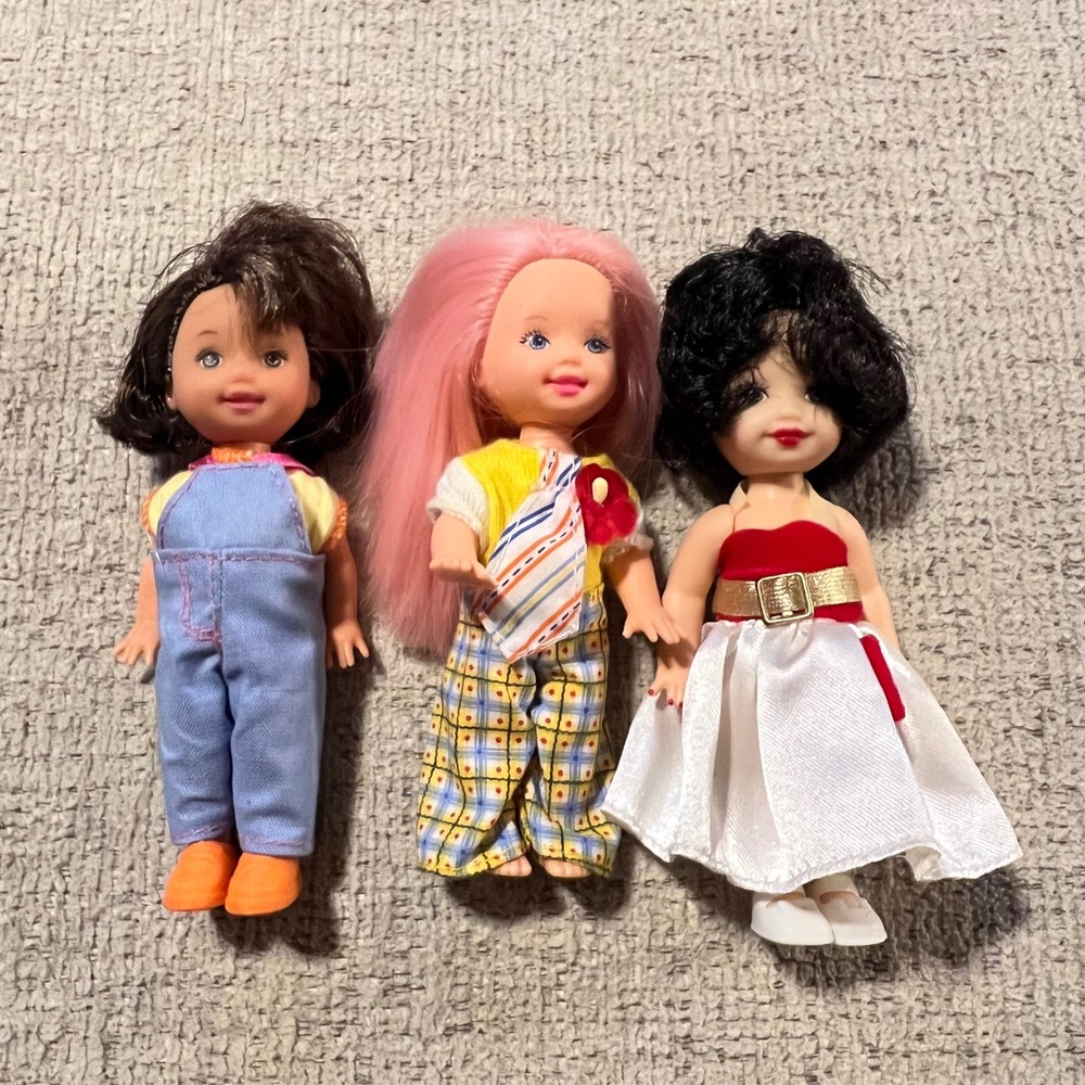 Vintage Mattel Barbie Kelly and Friends Doll Lot of 3 Brunette Pink Black Hair